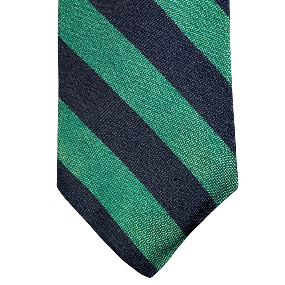Bert Pulitzer Mens Silk Tie Navy Blue Green Diagonal Striped Made in USA 57 Inch